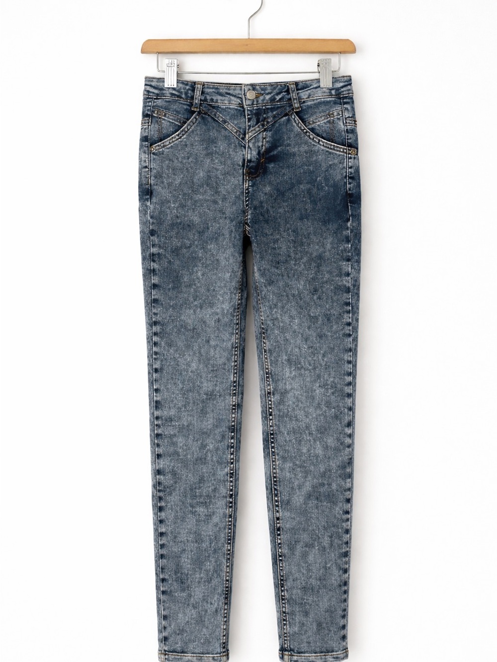 Free People Acid Wash High-Rise Skinny Jeans - Blue Gray